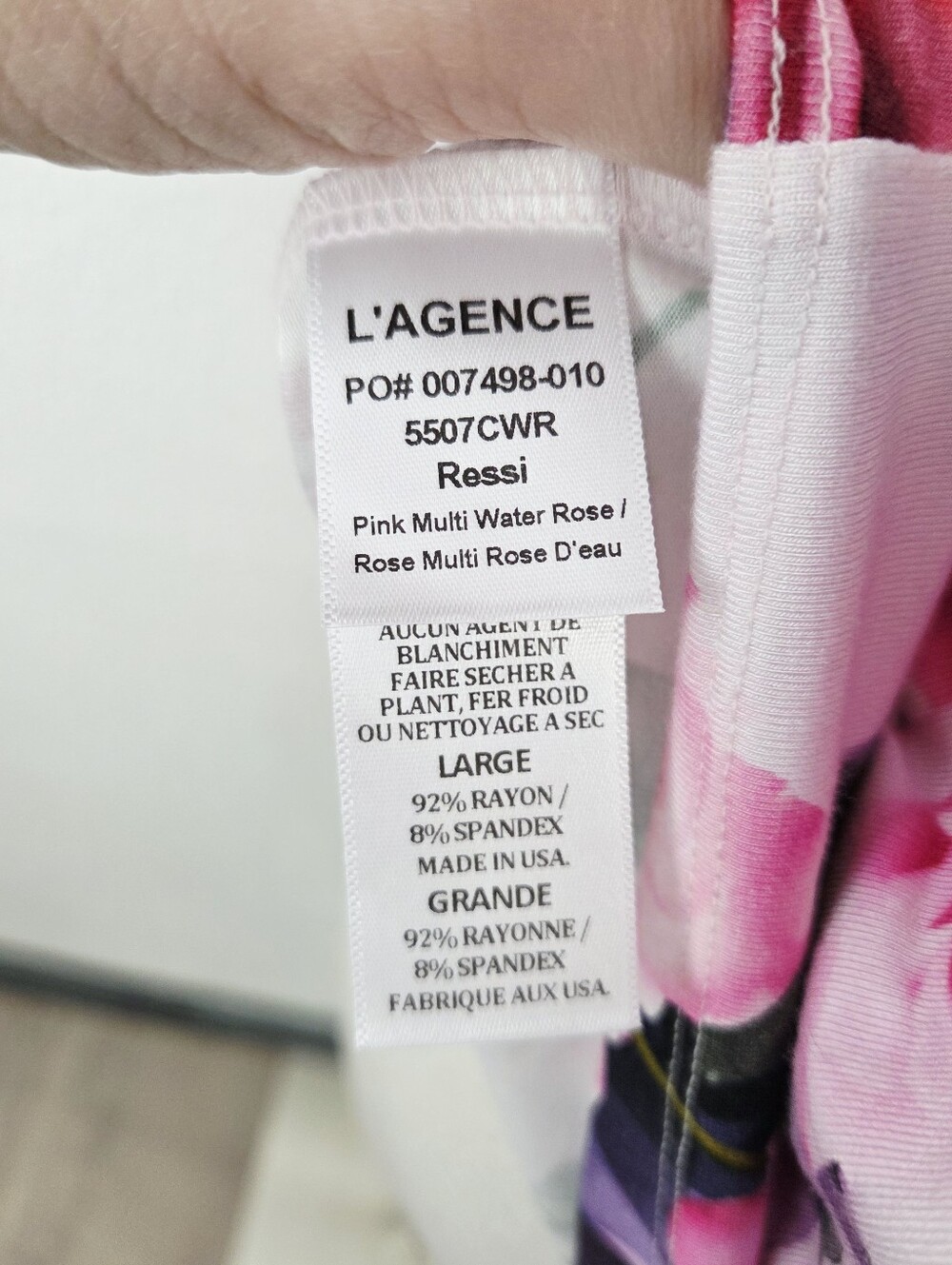 L'Agence Ressi fitted tee Pink Multi Water Rose floral women's Sz large new NWT - Picture 6 of 6